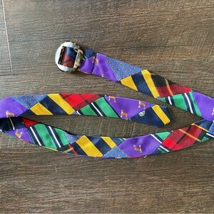 Vintage 90's J Crew S Patchwork Plaid Fabric Tortoise Shell Buckle Preppy Belt
